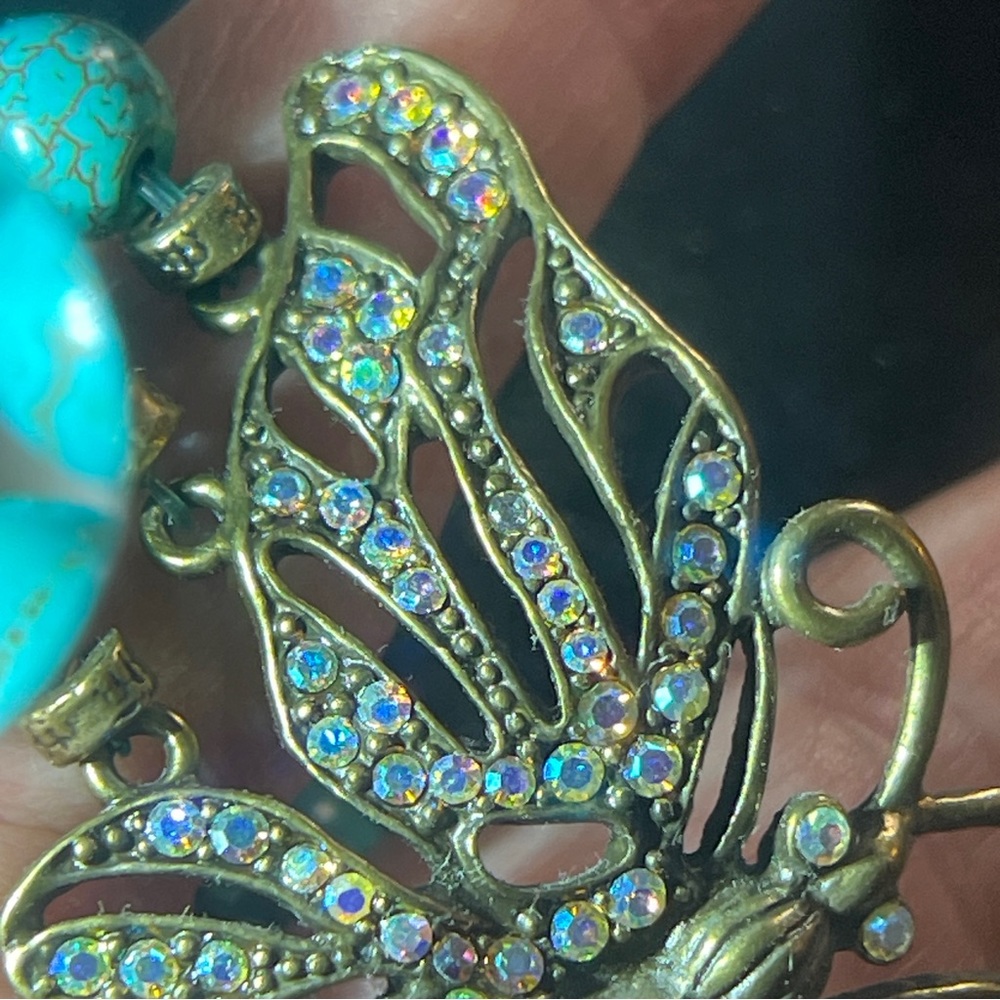🦋Beautiful Kirk’s Folly Turquoise Beaded Stretch Rhinestone Butterfly Bracelet! - Picture 2 of 11